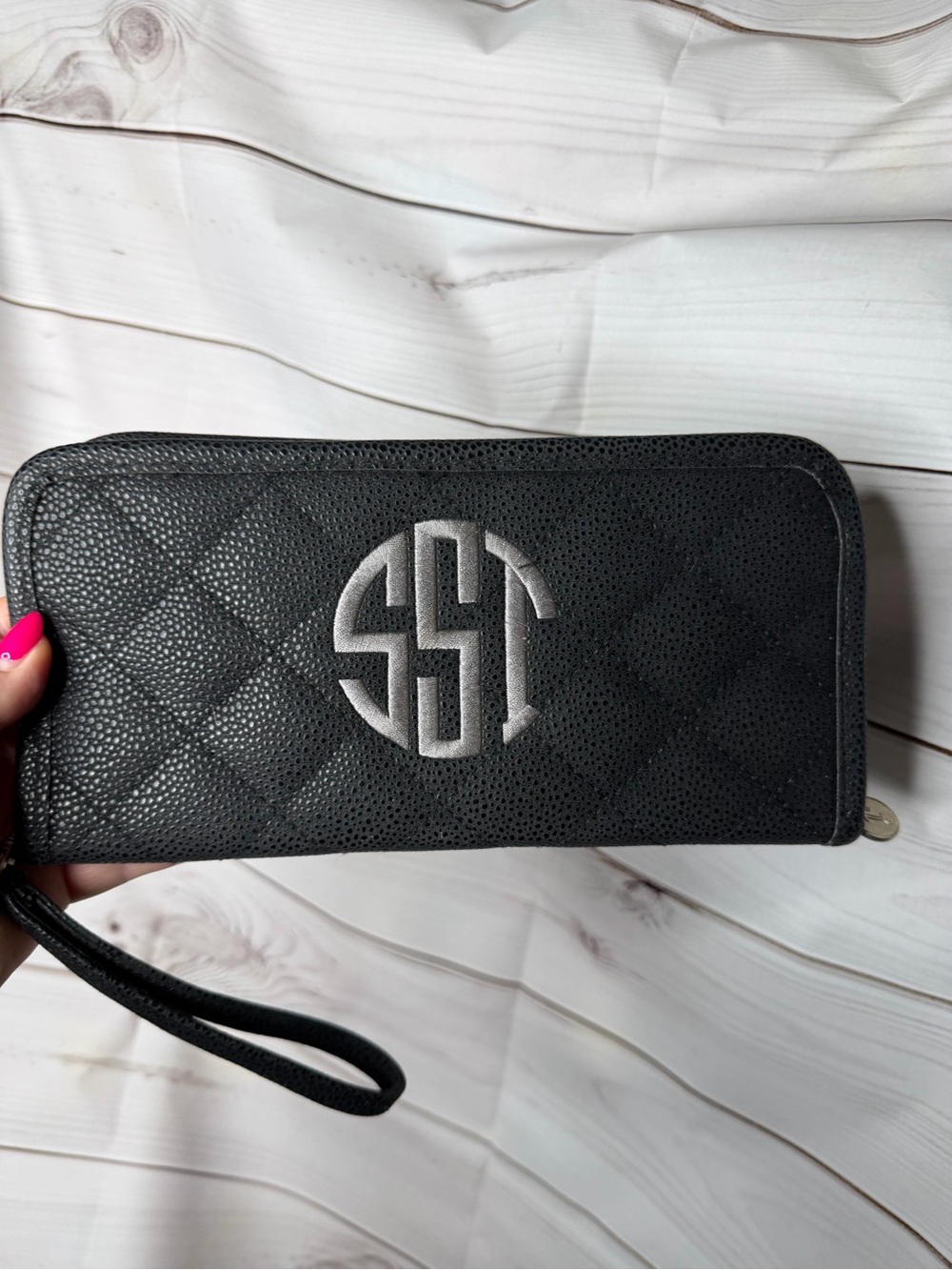 Initials inc Monogram Black and grey Wristlet Clutch
